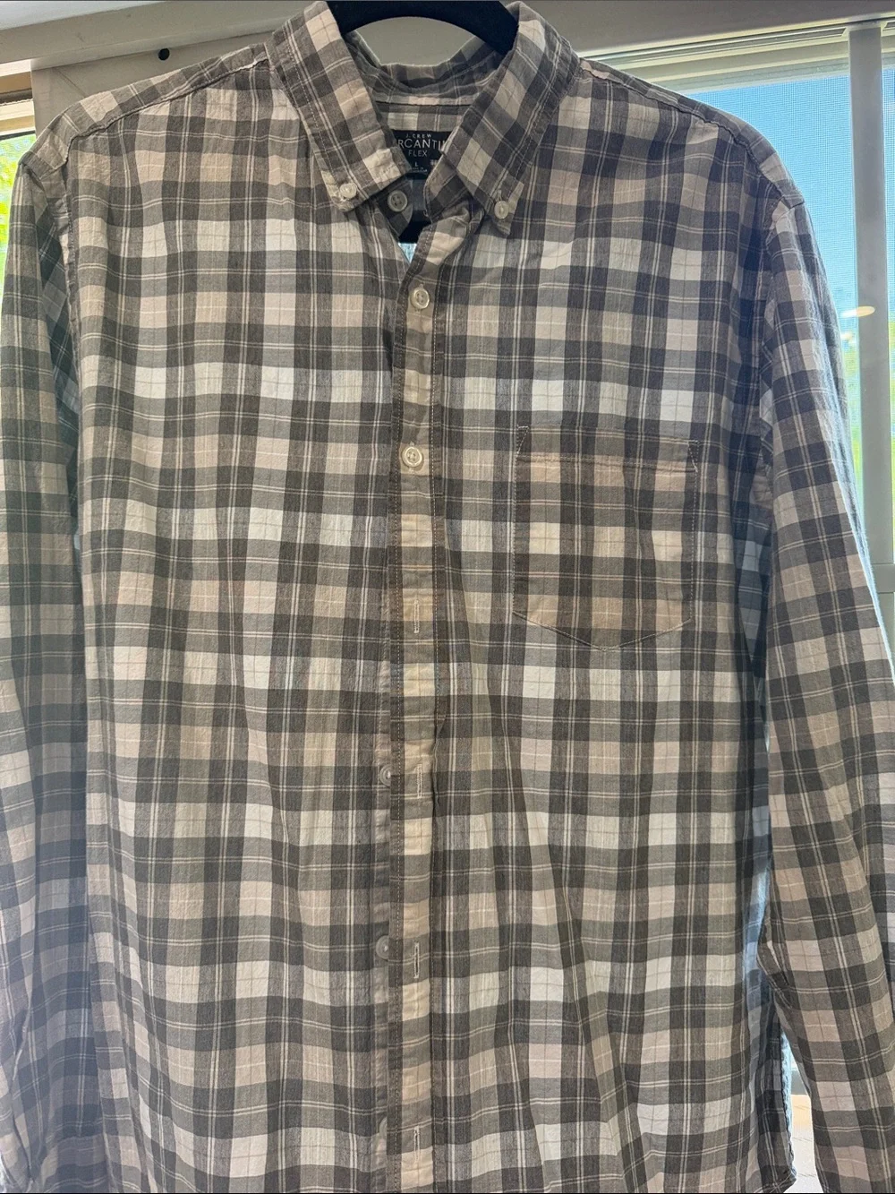 J. Crew Brown and White Plaid Button-Down Shirt